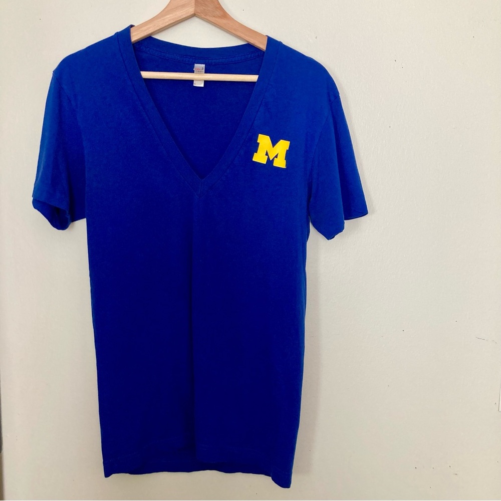 Vintage UofM Block M Maize & Electric Blue Deep V American Apparel Small Tee